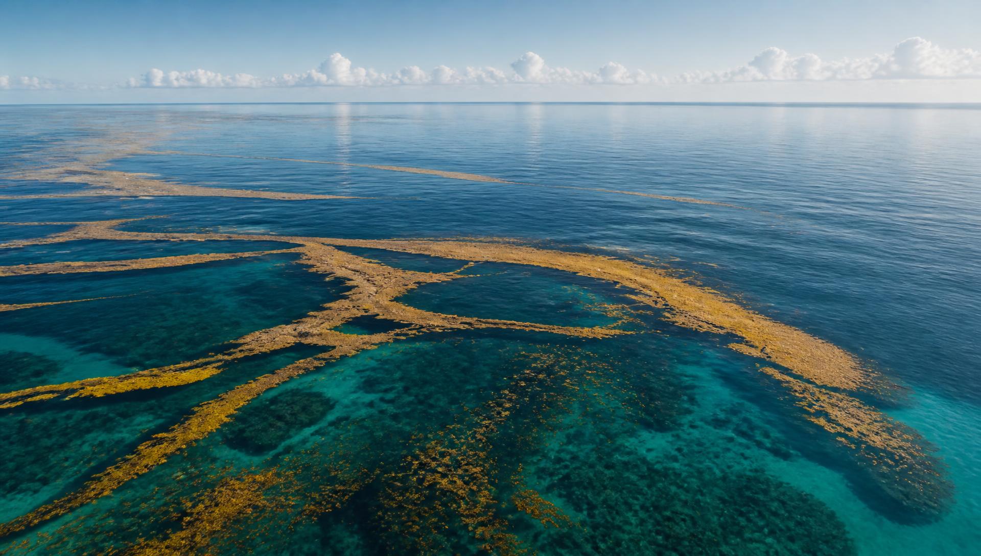 Bancos de sargazo a la deriva en el mar Caribe